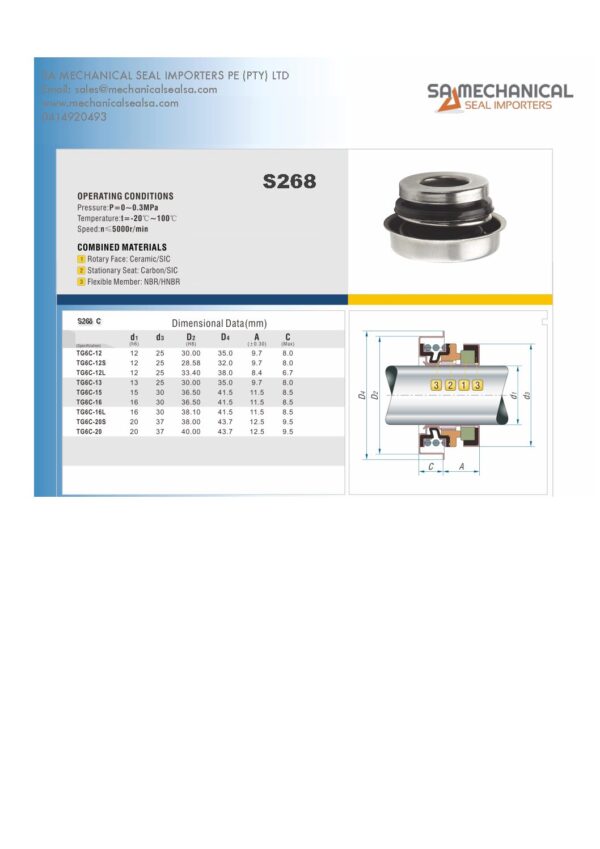 AUTOMOTIVE WATER PUMP SEAL UNITIZED SA Mechanical Seal Importers